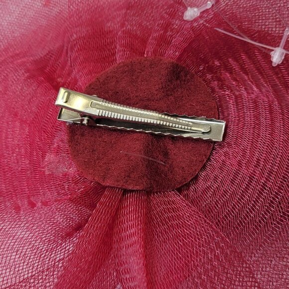 Red Fascinator with Soft Sinamay and Crinoline Layered Bows - Picture 14 of 16